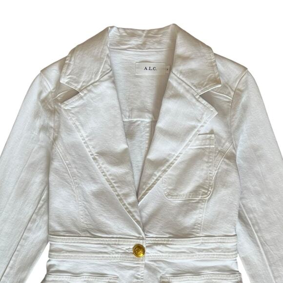 A.L.C. Women’s Amelia II White Denim Collared Gold One Button Blazer Jacket Sz 2 - Picture 3 of 14
